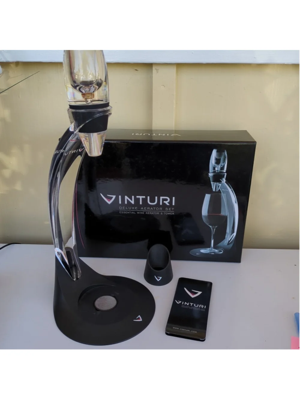 Vinturi Red Wine Aerator Tower Set With Stand And Filter, Black Color